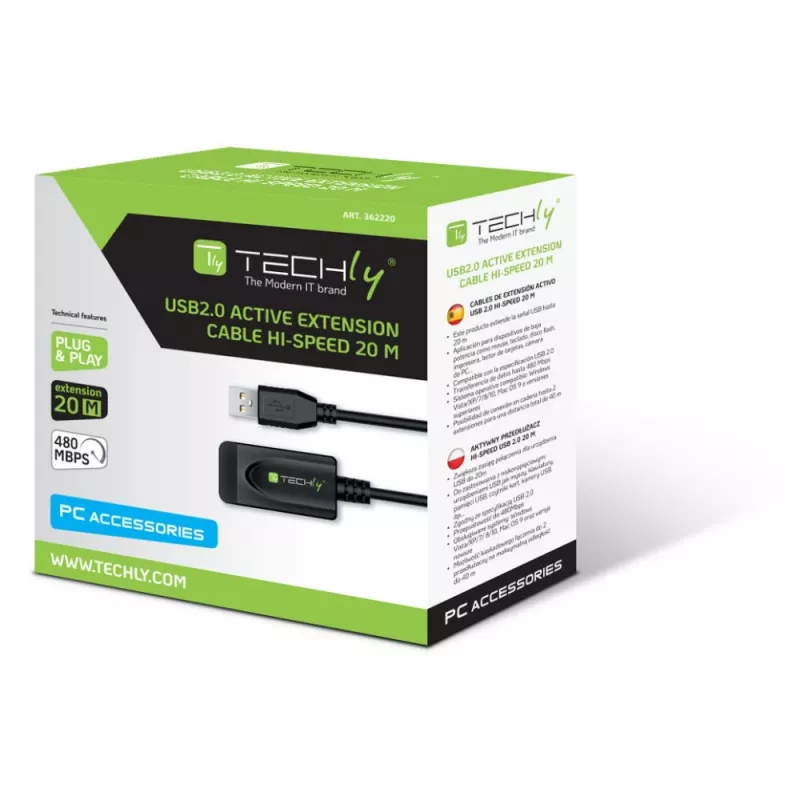 Techly IUSB-REP220TY3 USB ilginimo kabelis USB 2.0 20 m USB A Juoda