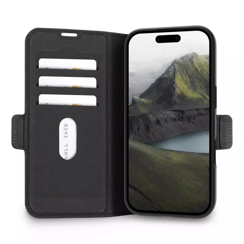 dbramante1928 Oslo Pro MS Flip dėklas iPhone 17 (6,7 colio) – juodas, 3 kortelių kišenės