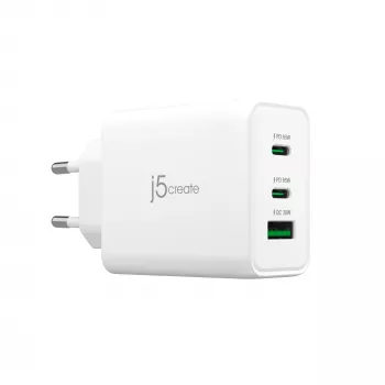 j5create JUP3365E-EN 65W GaN USB-C® 3 prievadų įkroviklis, vidaus, AC, baltas