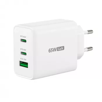 j5create JUP3365E-EN 65W GaN USB-C® 3 prievadų įkroviklis, vidaus, AC, baltas