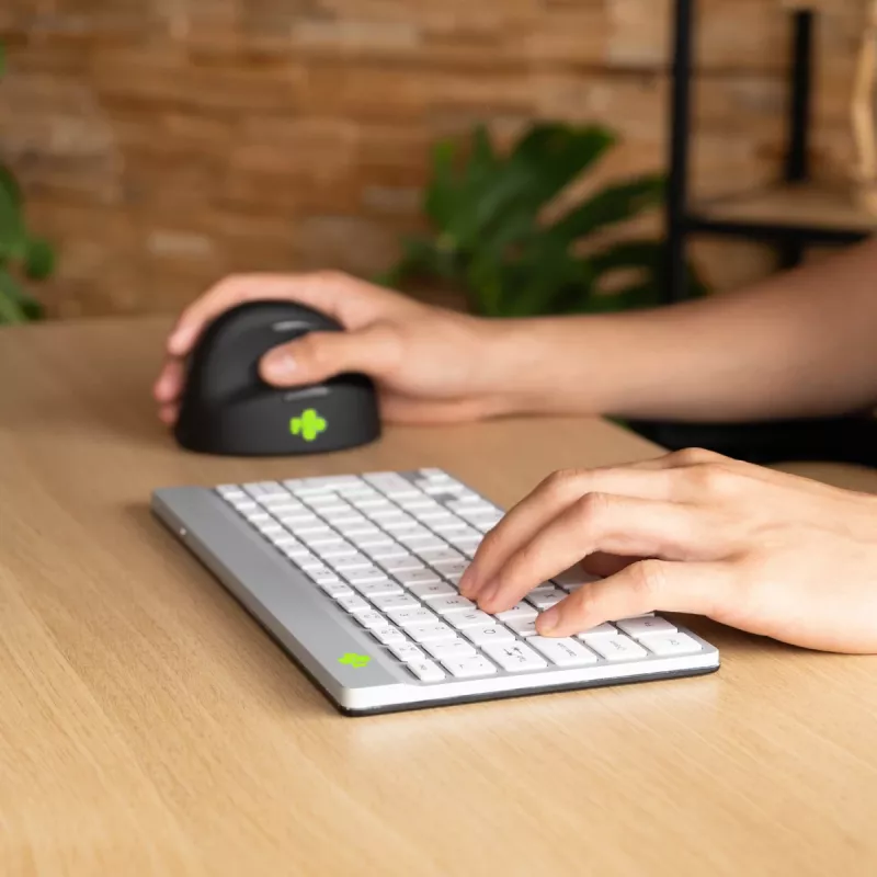 R-Go Tools ergonominė klaviatūra R-Go Compact Break, kompaktiška klaviatūra su pertraukų programine įranga, AZERTY (FR), Bluetooth, balta