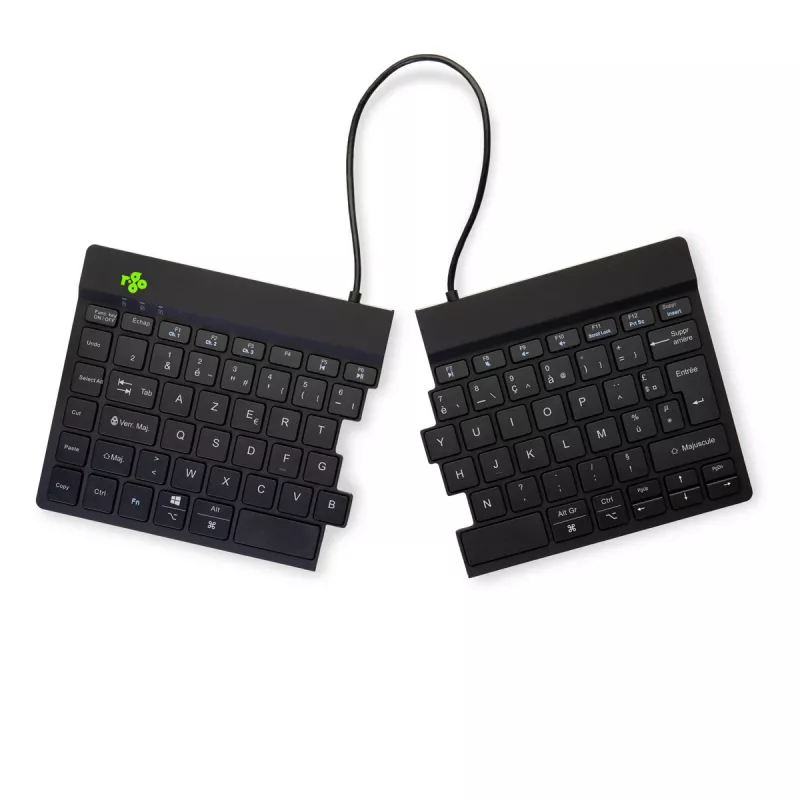 Ergonominė klaviatūra R-Go Split Break su pertraukų programine įranga, išskirta ergonomiška klaviatūra, AZERTY (FR), Bluetooth, juoda