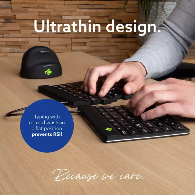 Ergonominė klaviatūra R-Go Split Break su pertraukų programine įranga, išskirta ergonomiška klaviatūra, AZERTY (FR), Bluetooth, juoda