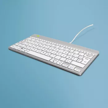 Ergonominė klaviatūra R-Go Tools Compact Break, kompaktiška su pertraukų programine įranga, AZERTY (BE), laidinė, balta