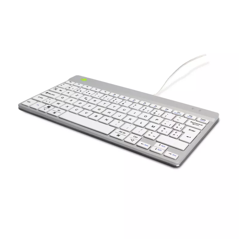 Ergonominė klaviatūra R-Go Tools Compact Break, kompaktiška su pertraukų programine įranga, AZERTY (BE), laidinė, balta