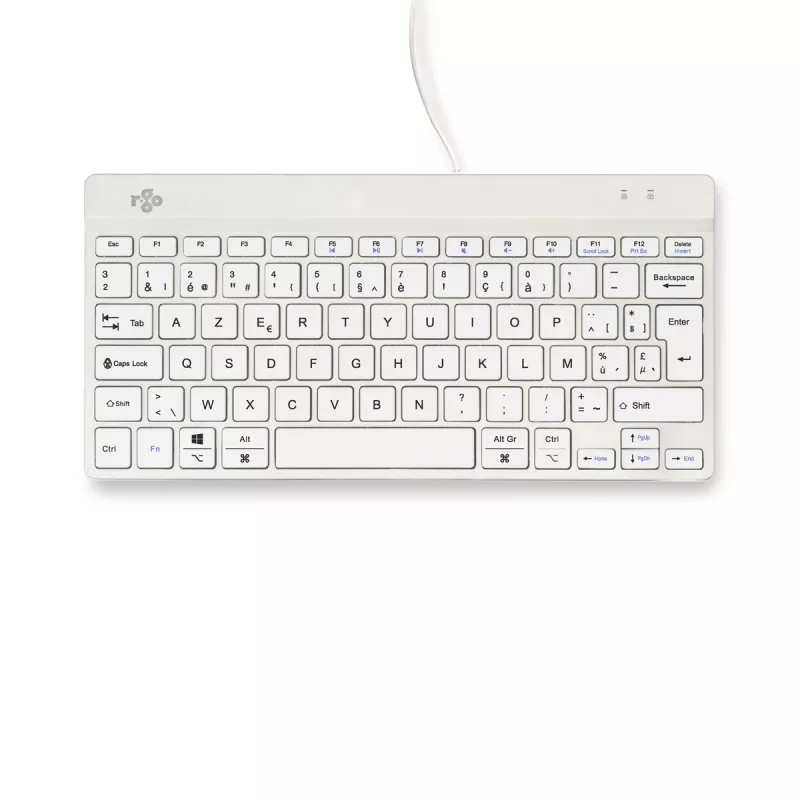 Ergonominė klaviatūra R-Go Tools Compact Break, kompaktiška su pertraukų programine įranga, AZERTY (BE), laidinė, balta