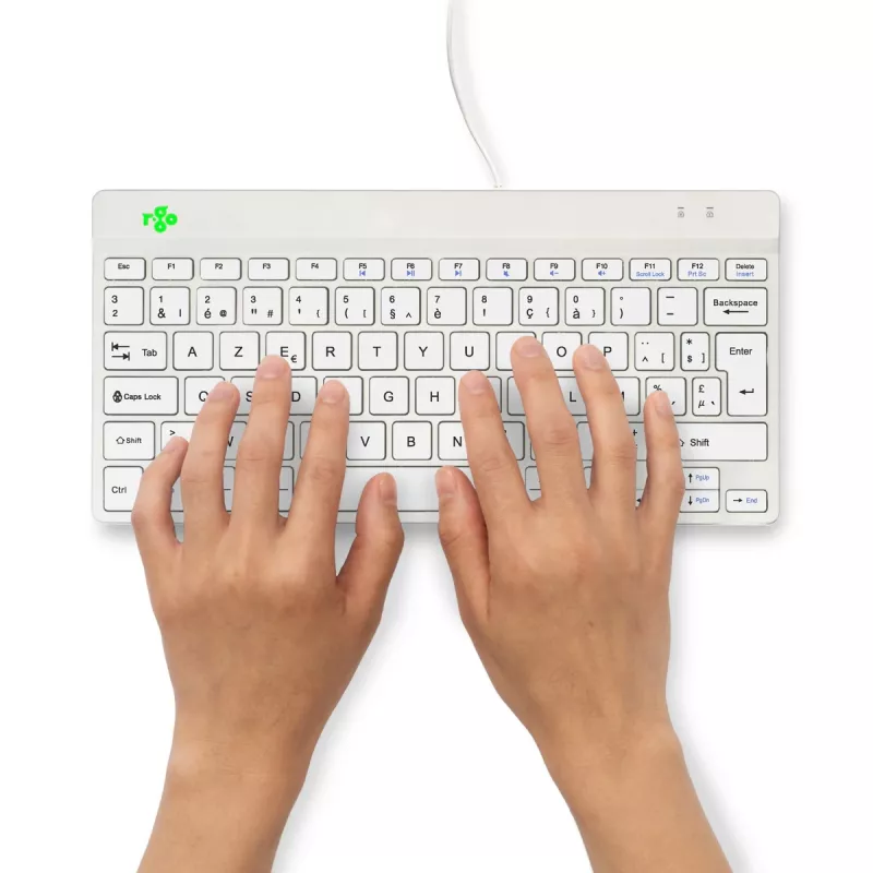 Ergonominė klaviatūra R-Go Tools Compact Break, kompaktiška su pertraukų programine įranga, AZERTY (BE), laidinė, balta