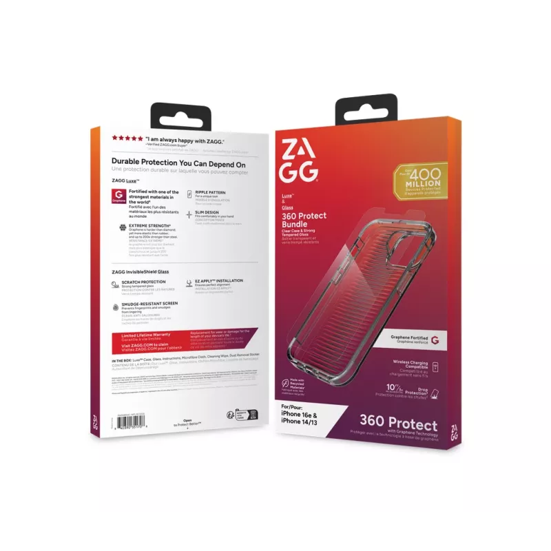 ZAGG 700518204 Luxe + Glass 360 rinkinys (galinis dangtelis ir stiklas) Apple iPhone 16e/14/13, permatomas