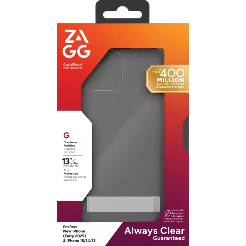 ZAGG Crystal Palace Kickstand Dėklas iPhone 16/15/14/13 Skaidrus, Cover, Apple, iPhone 17e/16e/15/14/13, 15,5 cm (6,1 inch), Peršviečiamas