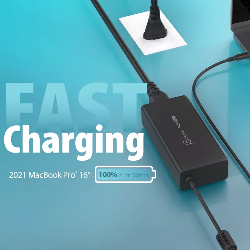 USB-C GaN įkroviklis j5create JUP17140 140W PD3.1, vidaus, juodas, 59×127×30,5 mm
