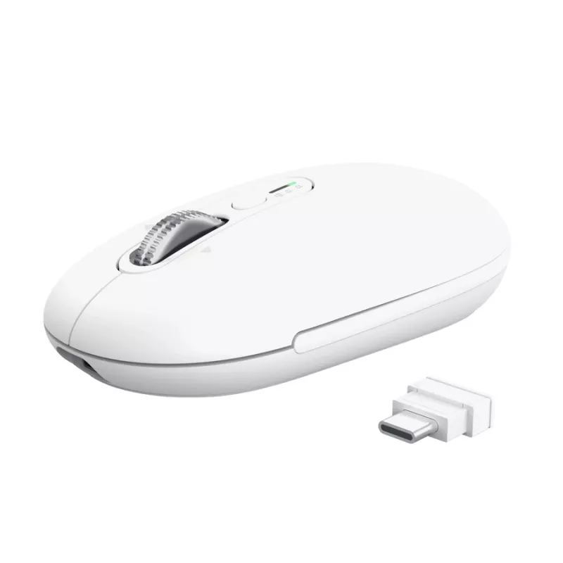 Belaidė biuro pelė TRUST Seron Slim Multi – ambidekstrinė, RF + Bluetooth, optinė 3200 DPI, 7 mygtukai, balta