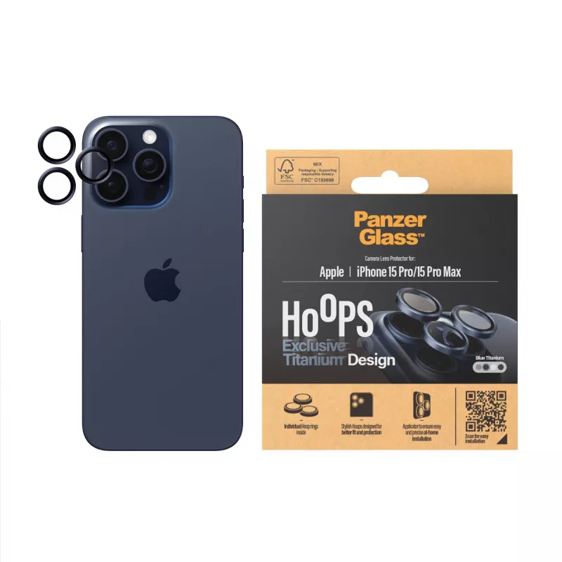 PanzerGlass Hoops fotoaparato lęšio apsauga iPhone 15 Pro / 15 Pro Max mėlynas titanas