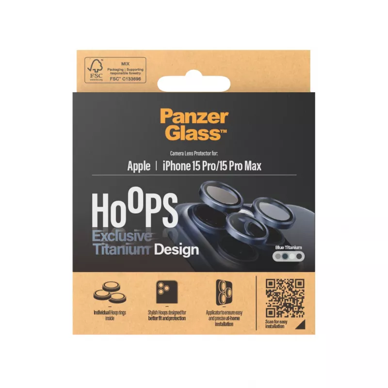 PanzerGlass Hoops fotoaparato lęšio apsauga iPhone 15 Pro / 15 Pro Max mėlynas titanas