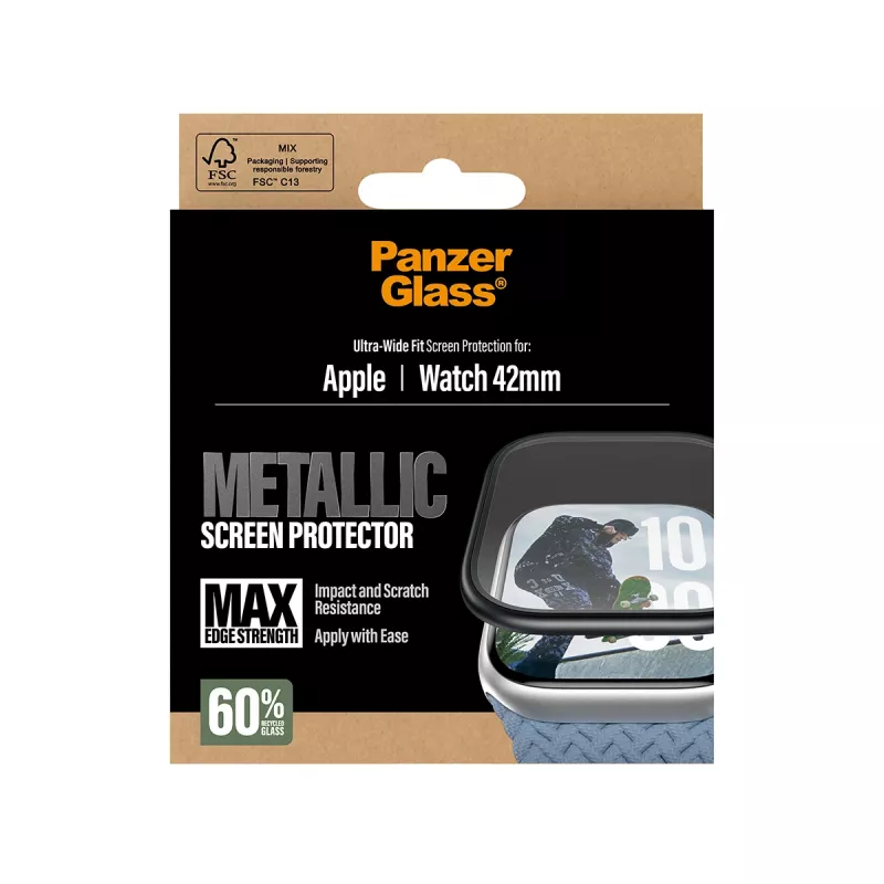 Apsauginis stiklas PanzerGlass Black Metal Frame, skirtas Apple Watch (modelis PG38147)