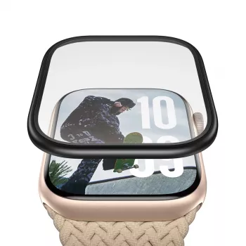 PanzerGlass Apsauginis stiklas su juodu metaliniu rėmeliu Apple Watch, PG56329