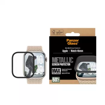 PanzerGlass Apsauginis stiklas su juodu metaliniu rėmeliu Apple Watch, PG56329