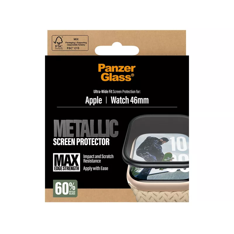 PanzerGlass Apsauginis stiklas su juodu metaliniu rėmeliu Apple Watch, PG56329