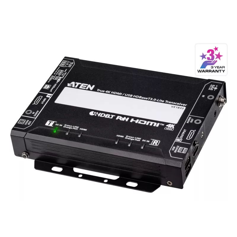 AV siųstuvas-imtuvas ATEN True 4K HDMI/USB HDBT3.0-Lite – 4096×2160 iki 40 m, USB Type-A/Type-B, DC maitinimas