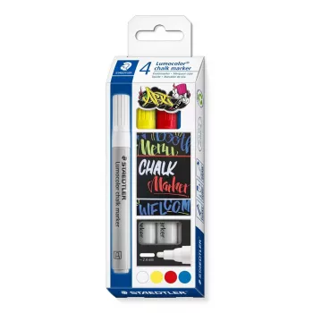 Kreidiniai žymekliai Staedtler Lumocolor Bullet mėlyna raudona balta geltona 4 vnt