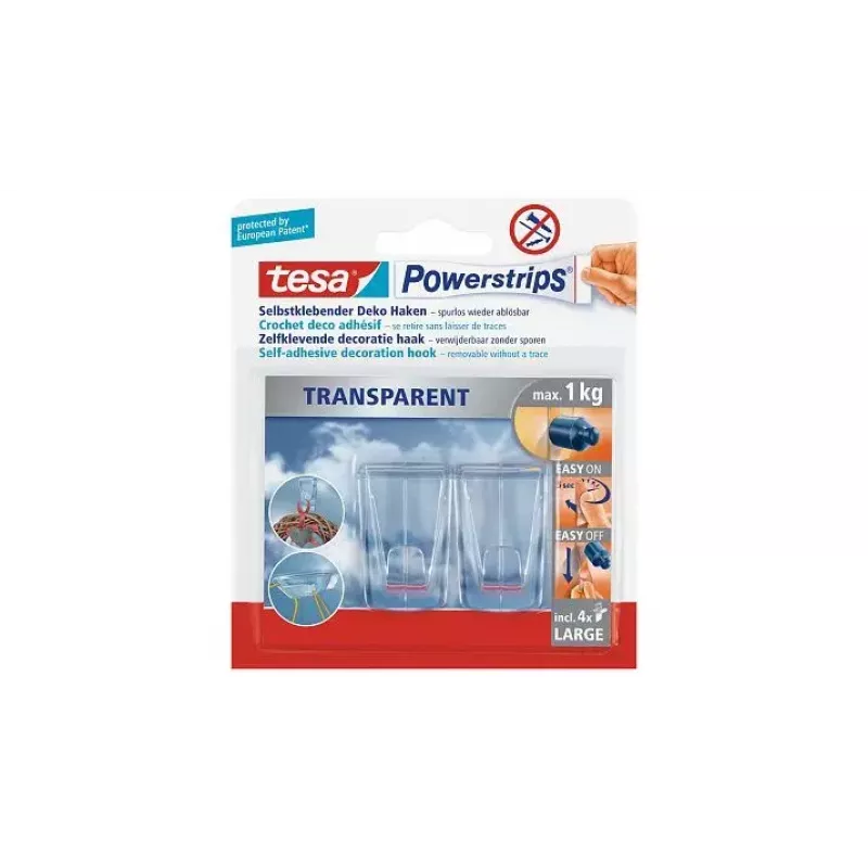 Tesa Powerstrips Transparent DECO kabliukai 58813-00000-00