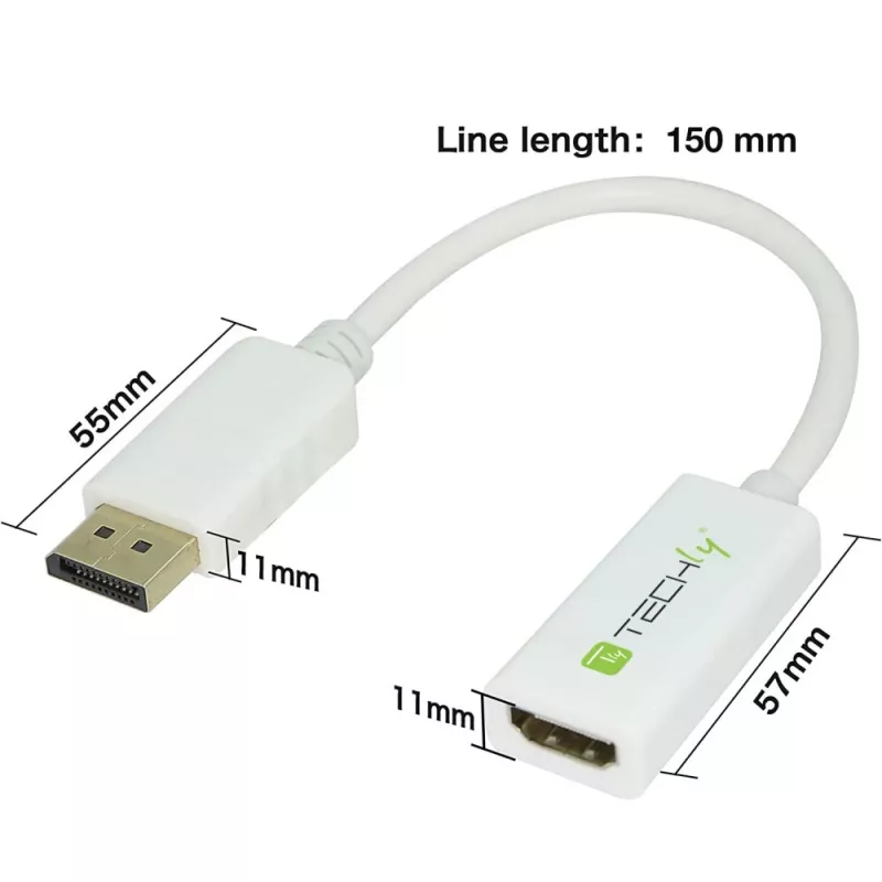 Techly DisplayPort 1.2 vyriškas / HDMI moteriškas adapteris 15 cm baltas IADAP DP-HDMIF2