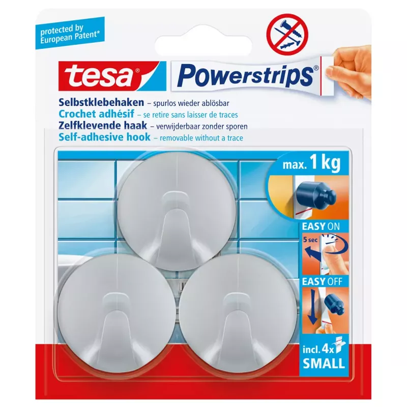 Universalūs kabliukai Tesa Powerstrips Hooks Small ROUND (3 vnt.)