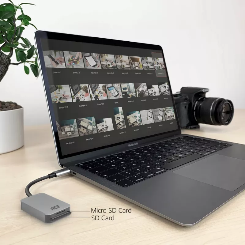 Kortelių skaitytuvas ACT AC7056 USB 3.2 Gen 1 Type-C pilka MicroSD SD