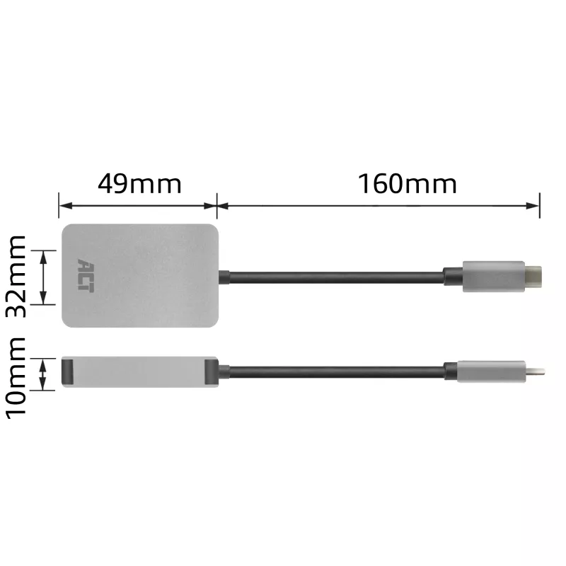 Kortelių skaitytuvas ACT AC7056 USB 3.2 Gen 1 Type-C pilka MicroSD SD