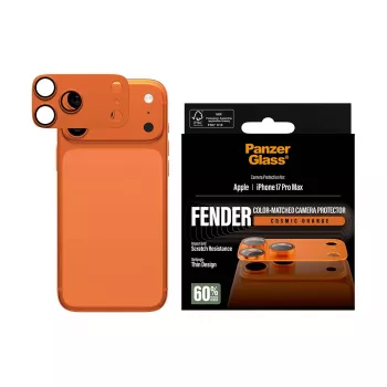 PanzerGlass Fender apsauga kamerai, iPhone 17 Pro Max, silikoninė, Cosmic Orange, atspari įbrėžimams ir smūgiams
