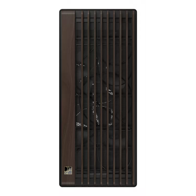PC korpusas ASUS ProArt PA602 Wood Edition Midi Tower – juodas su medžiu, tinka ATX/EATX, 2x200 mm priekyje, 1x140 mm gale