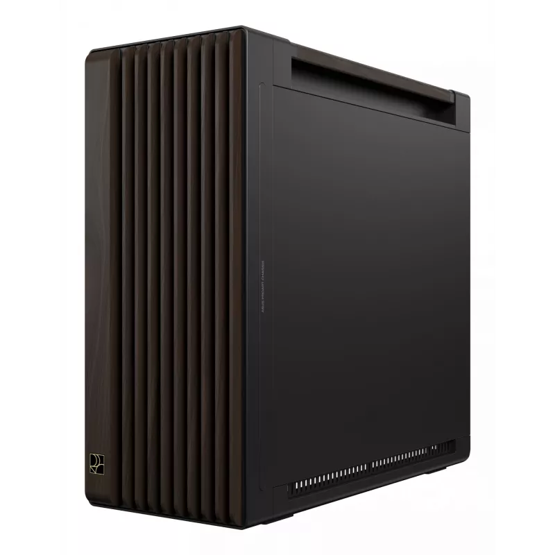 PC korpusas ASUS ProArt PA602 Wood Edition Midi Tower – juodas su medžiu, tinka ATX/EATX, 2x200 mm priekyje, 1x140 mm gale