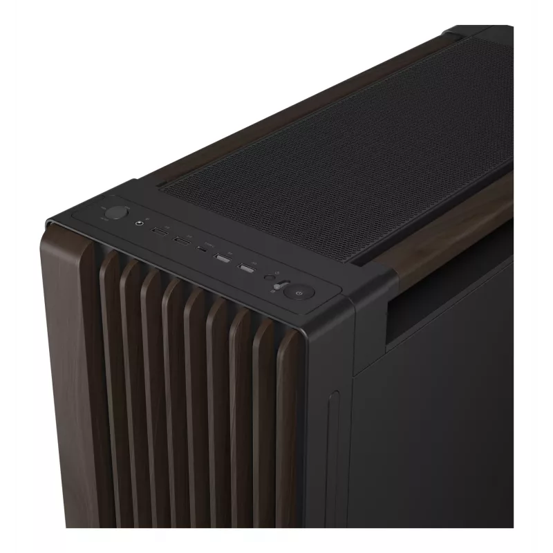 PC korpusas ASUS ProArt PA602 Wood Edition Midi Tower – juodas su medžiu, tinka ATX/EATX, 2x200 mm priekyje, 1x140 mm gale