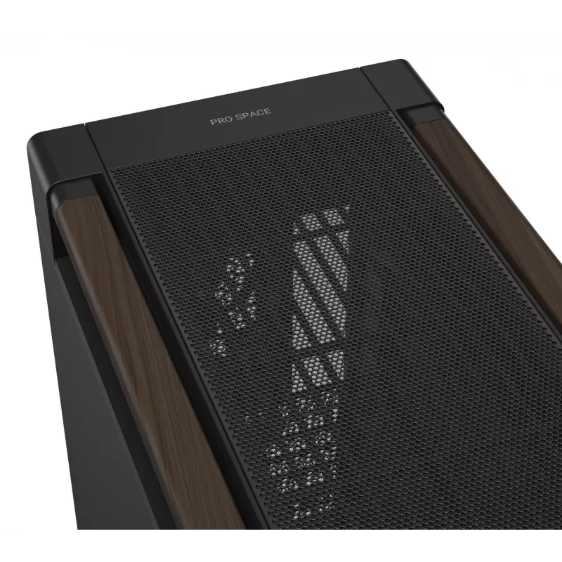 PC korpusas ASUS ProArt PA602 Wood Edition Midi Tower – juodas su medžiu, tinka ATX/EATX, 2x200 mm priekyje, 1x140 mm gale
