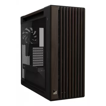 ASUS ProArt PA602 Wood Edition Modern Black - Midi bokštas su grūdinto stiklo šonine sienele, juodas, medinis