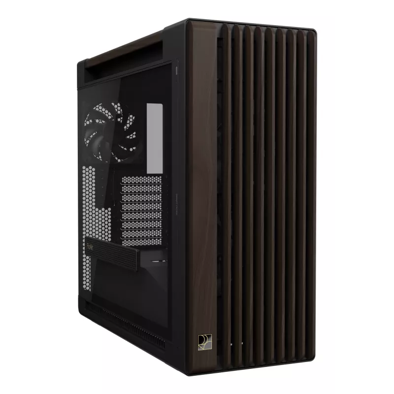 ASUS ProArt PA602 Wood Edition Modern Black - Midi bokštas su grūdinto stiklo šonine sienele, juodas, medinis