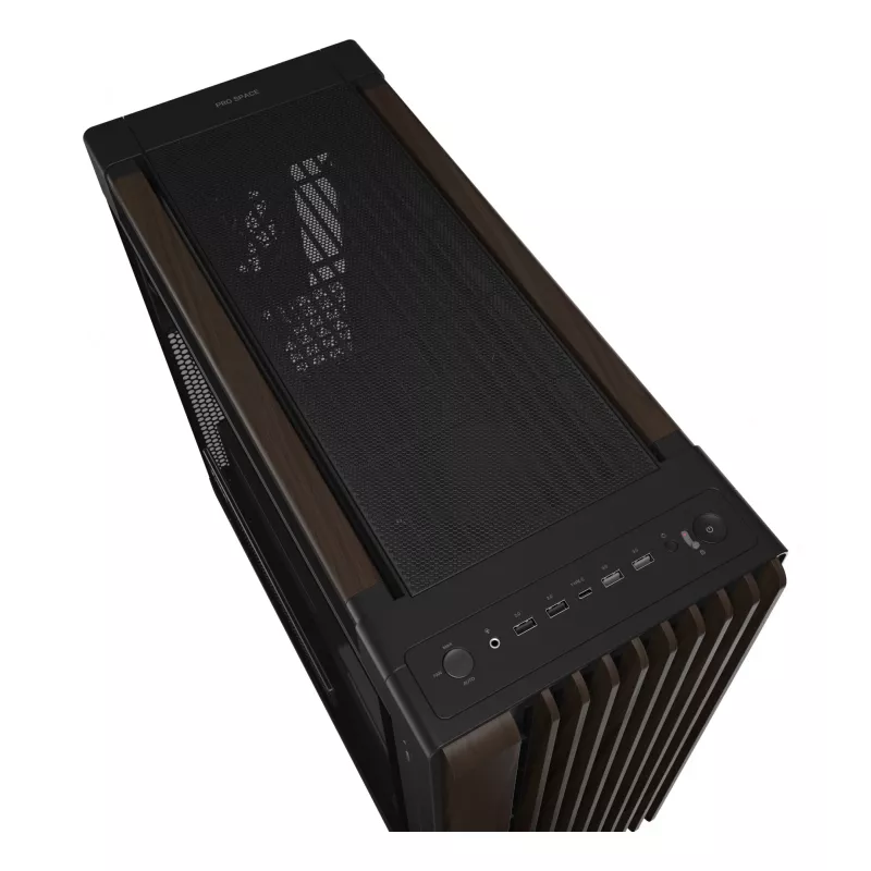 ASUS ProArt PA602 Wood Edition Modern Black - Midi bokštas su grūdinto stiklo šonine sienele, juodas, medinis