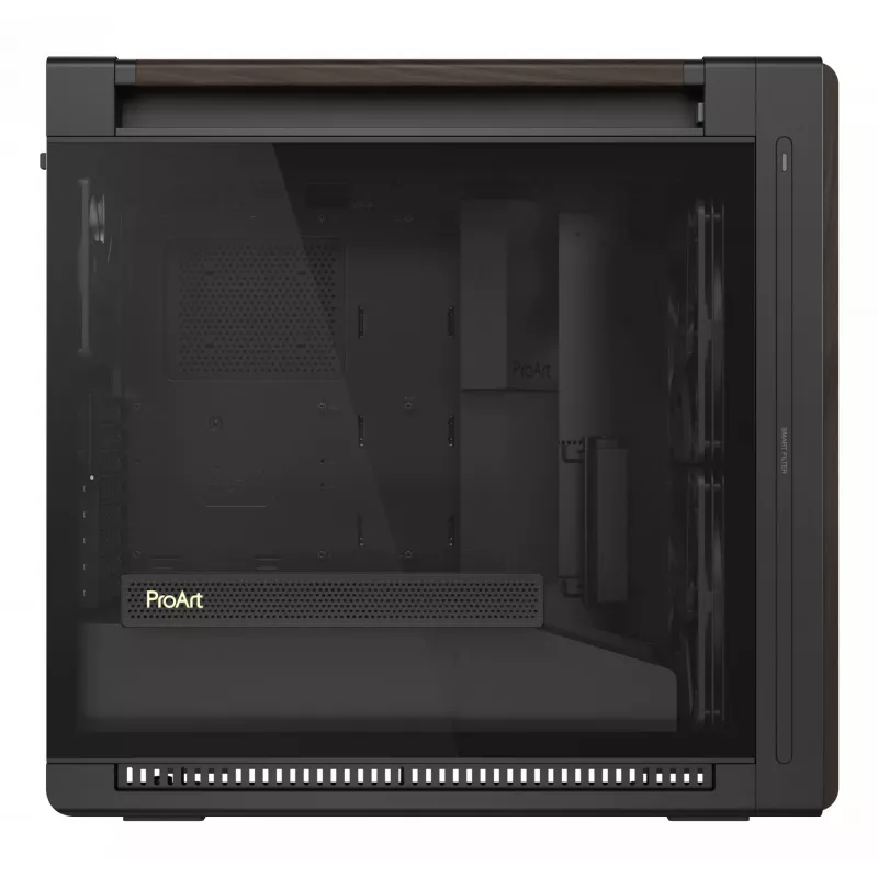 ASUS ProArt PA602 Wood Edition Modern Black - Midi bokštas su grūdinto stiklo šonine sienele, juodas, medinis
