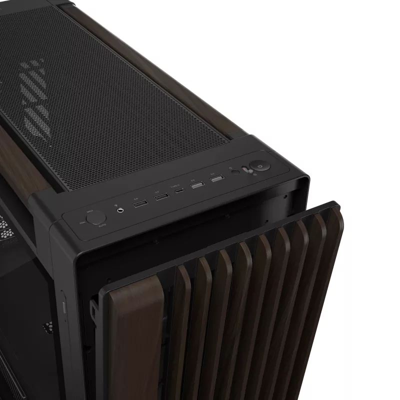 ASUS ProArt PA602 Wood Edition Modern Black - Midi bokštas su grūdinto stiklo šonine sienele, juodas, medinis