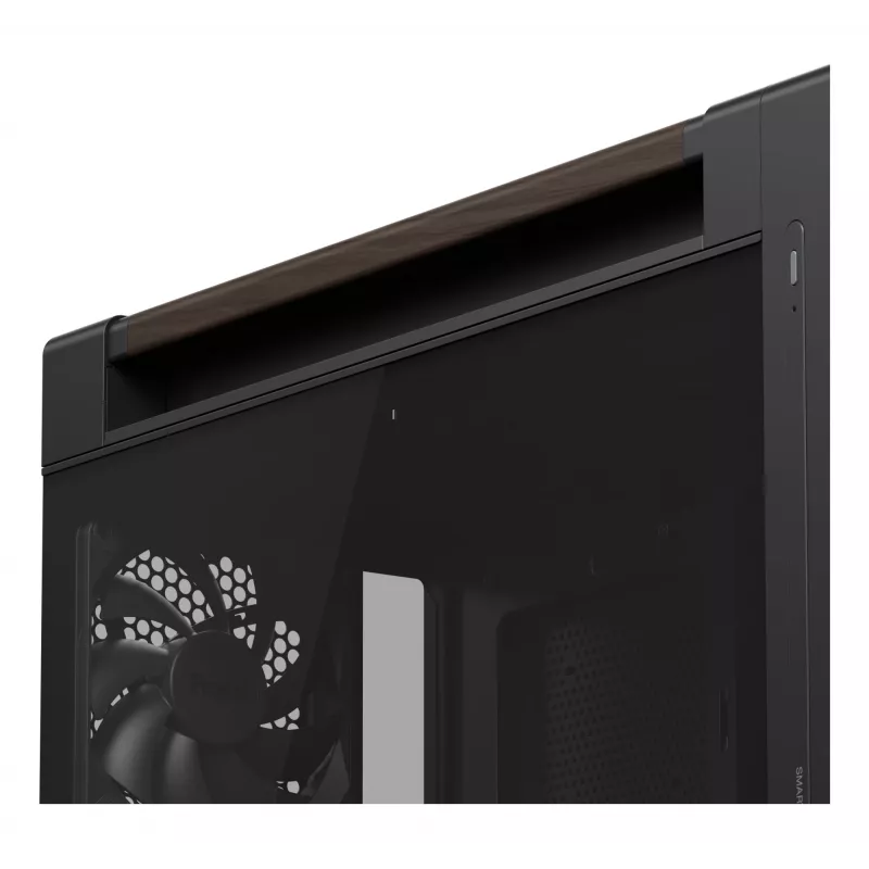 ASUS ProArt PA602 Wood Edition Modern Black - Midi bokštas su grūdinto stiklo šonine sienele, juodas, medinis
