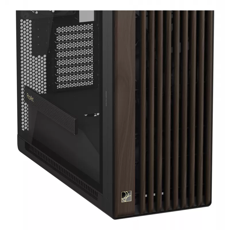 ASUS ProArt PA602 Wood Edition Modern Black - Midi bokštas su grūdinto stiklo šonine sienele, juodas, medinis