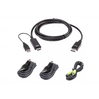 KVM kabelių rinkinys ATEN 1.8 m USB Universal Secure KVM Cable Kit — 1,8 m, USB klaviatūra/pelė, DisplayPort konsolė, juoda
