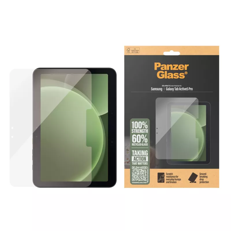 PanzerGlass apsauginis stiklas Samsung Galaxy Tab Active5 Pro — Ultra-Wide Fit, grūdintas stiklas/PET, permatomas