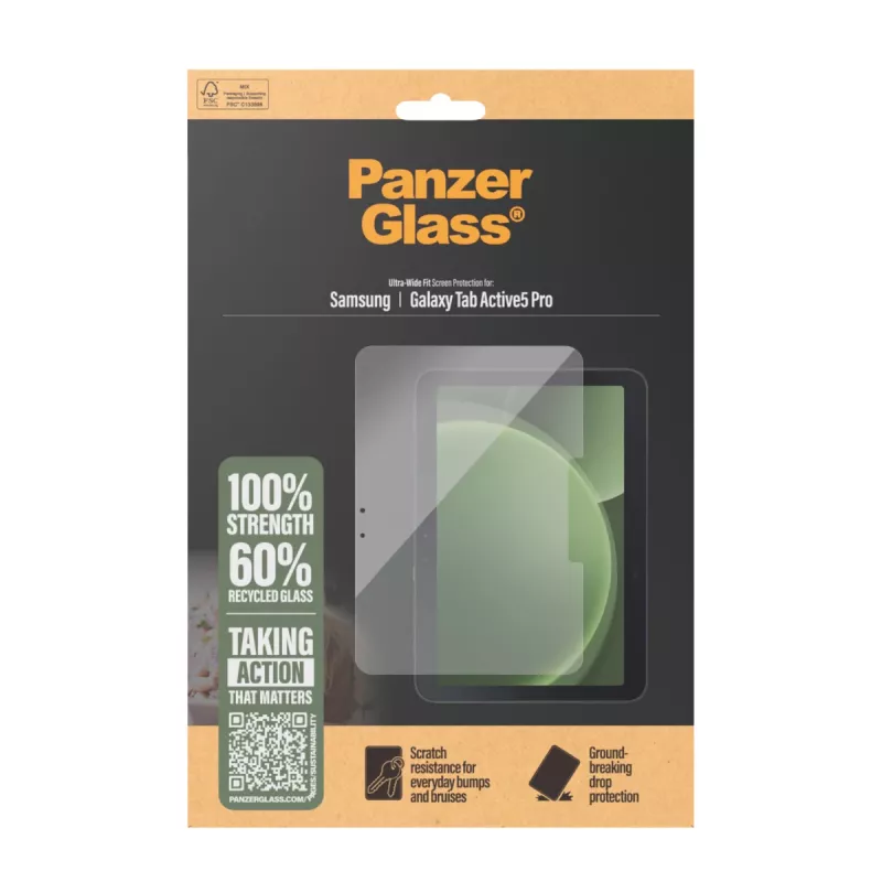 PanzerGlass apsauginis stiklas Samsung Galaxy Tab Active5 Pro — Ultra-Wide Fit, grūdintas stiklas/PET, permatomas