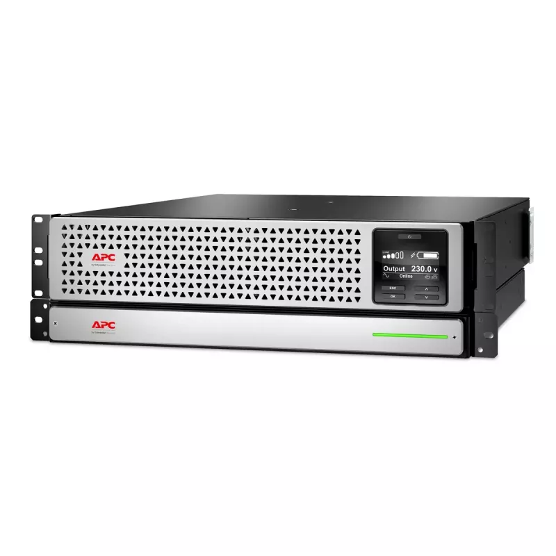 APC Smart-UPS On-Line 1500VA, 2U stelažinis, 230V, 8x C13 lizdai, tinklo kortelė, su bėgeliais, naudotas be ličio jonų išorinės baterijos