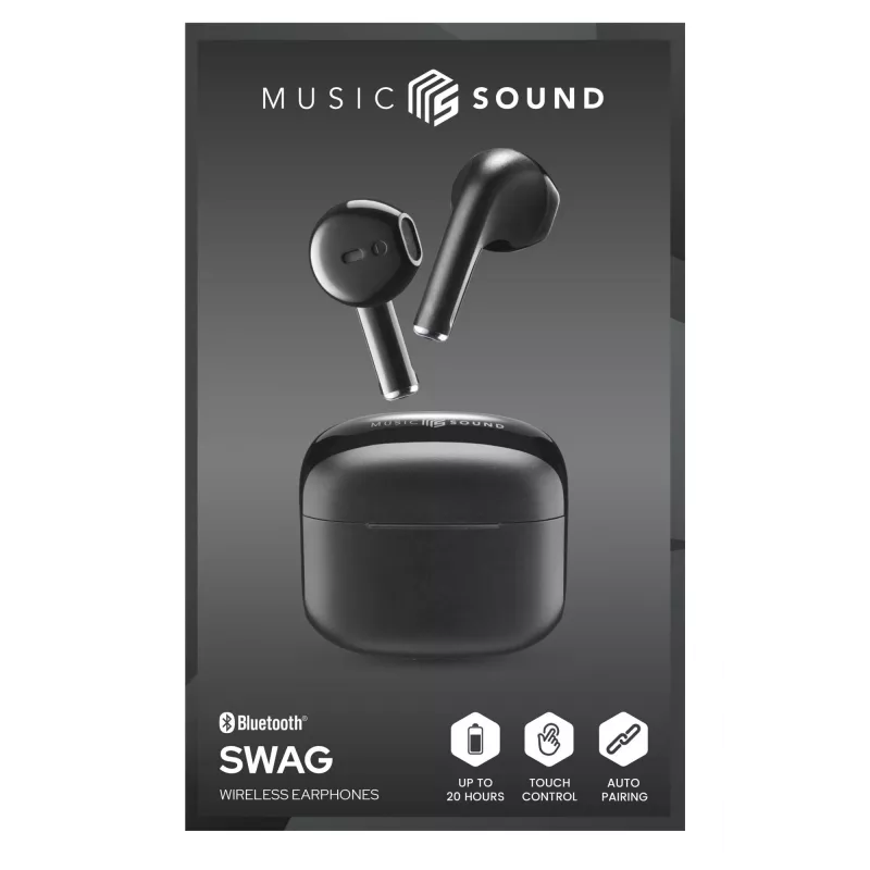 Belaidės ausinės „Music Sound Swag SWAG“ – kapsulės formos TWS ausinės ryškiomis spalvomis