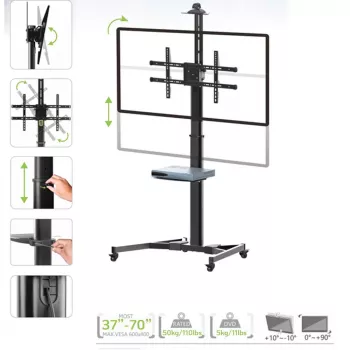 Techly ICA-TR46 daugialypės terpės stovas/vežimėlis juodas plokščiaekraniams