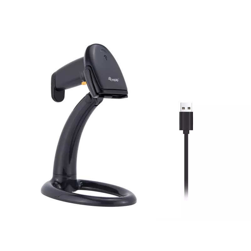 Nešiojamas brūkšninių kodų skaitytuvas Equip USB 1D su stovu, LED, laidinis, 1,8 m