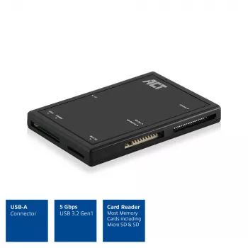 ACT USB 3.0 kortelių skaitytuvas AC6370 CF MMC MS Duo MicroSD SDHC juodas