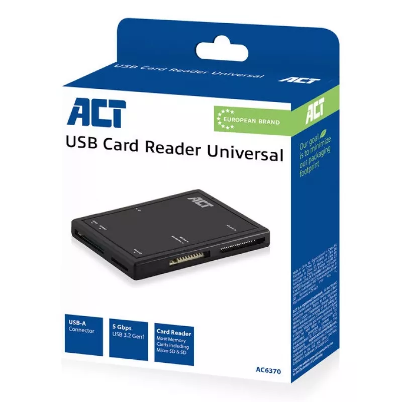 ACT USB 3.0 kortelių skaitytuvas AC6370 CF MMC MS Duo MicroSD SDHC juodas