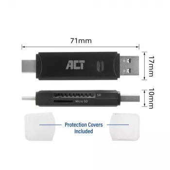 Kortelių skaitytuvas ACT AC6375 USB-C/USB-A 3.0 juodas